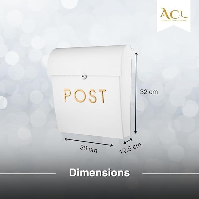 Lockable Wall Mounted Post Box White | Weatherproof Aluminium Mailbox