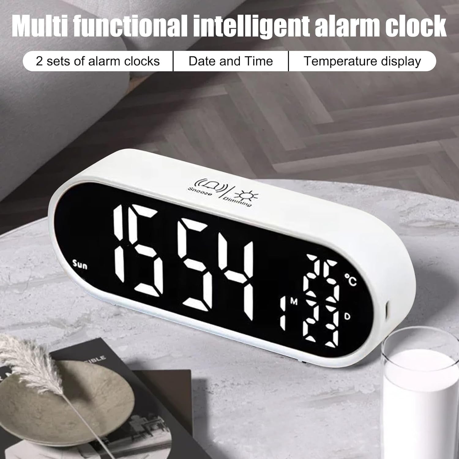 Large Display Digital Alarm Clock Mirror USB Dual Alarm Snooze Bedroom