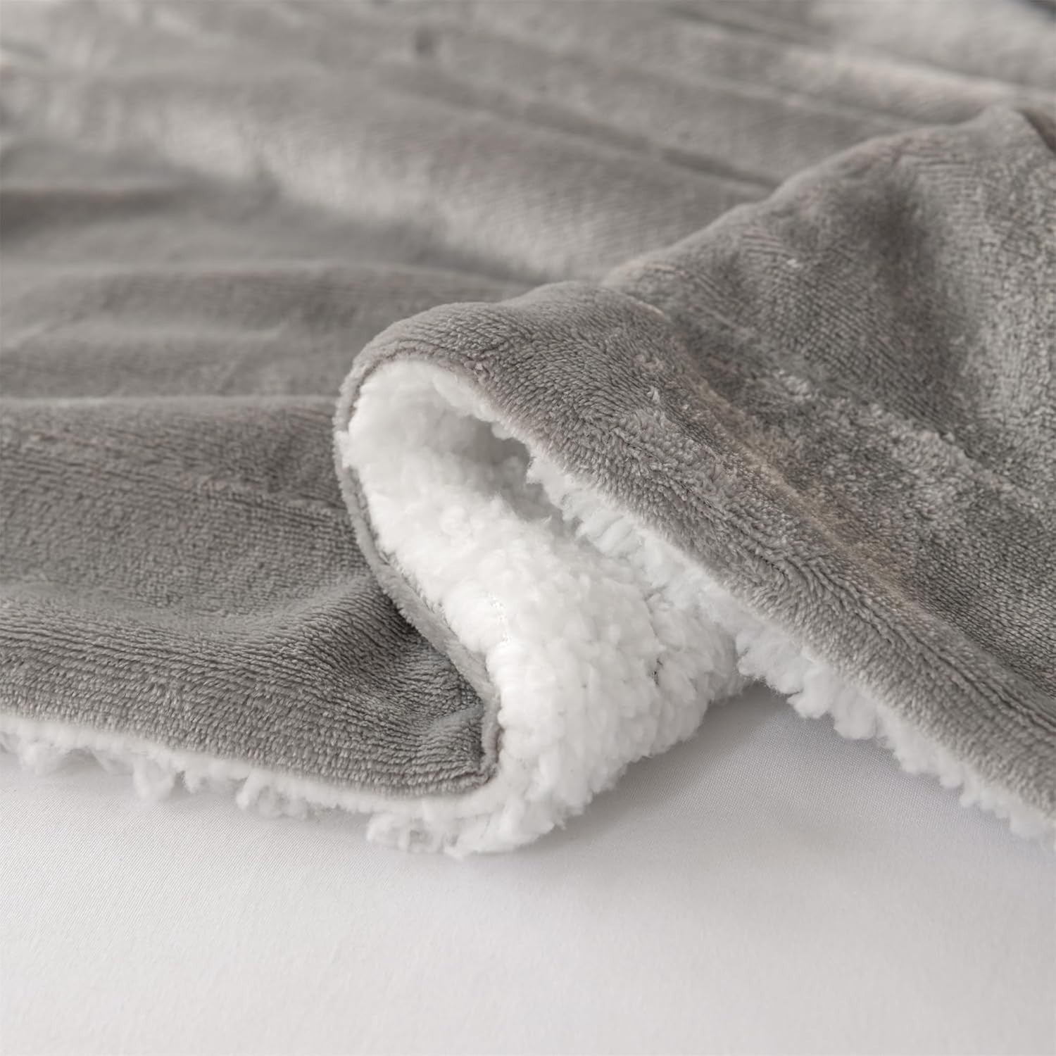 Soft Sherpa Fleece Throw Blanket Grey 130x150cm Reversible Warm