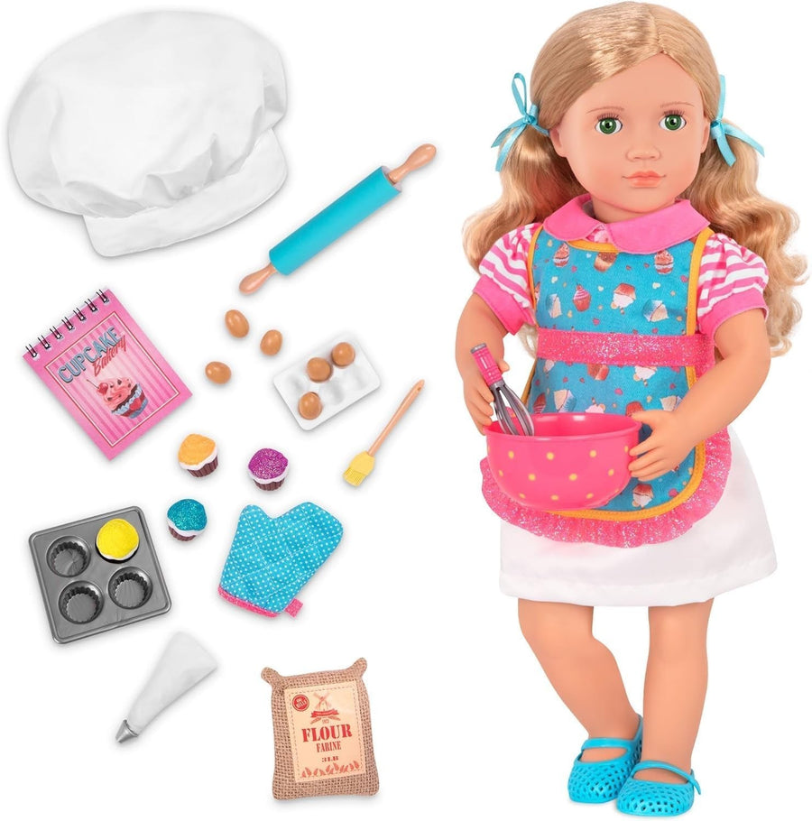 18-Inch Baker Doll Blonde Hair Green Eyes Chef Outfit Baking Set