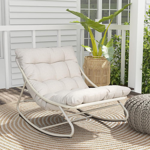 Outdoor Rocking Chair with Cushion Adjustable Rattan Patio Lounger Seat