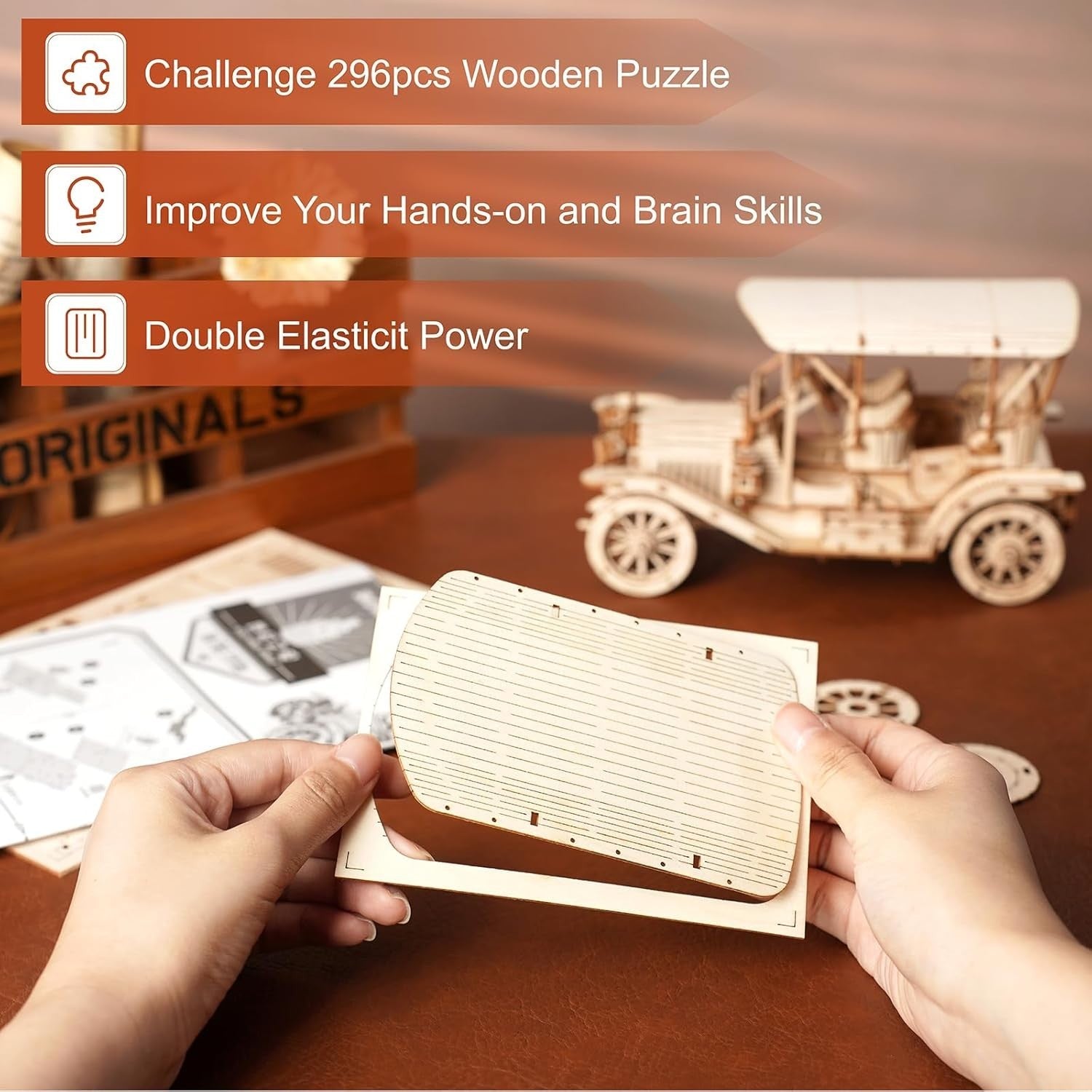 Wooden 3D Puzzle Vintage Car Model Kit, Assembly & Creative Craft Gift