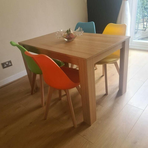Dining Table Set with 4 Colour Chairs, Oak Effect MDF Kitchen Furniture