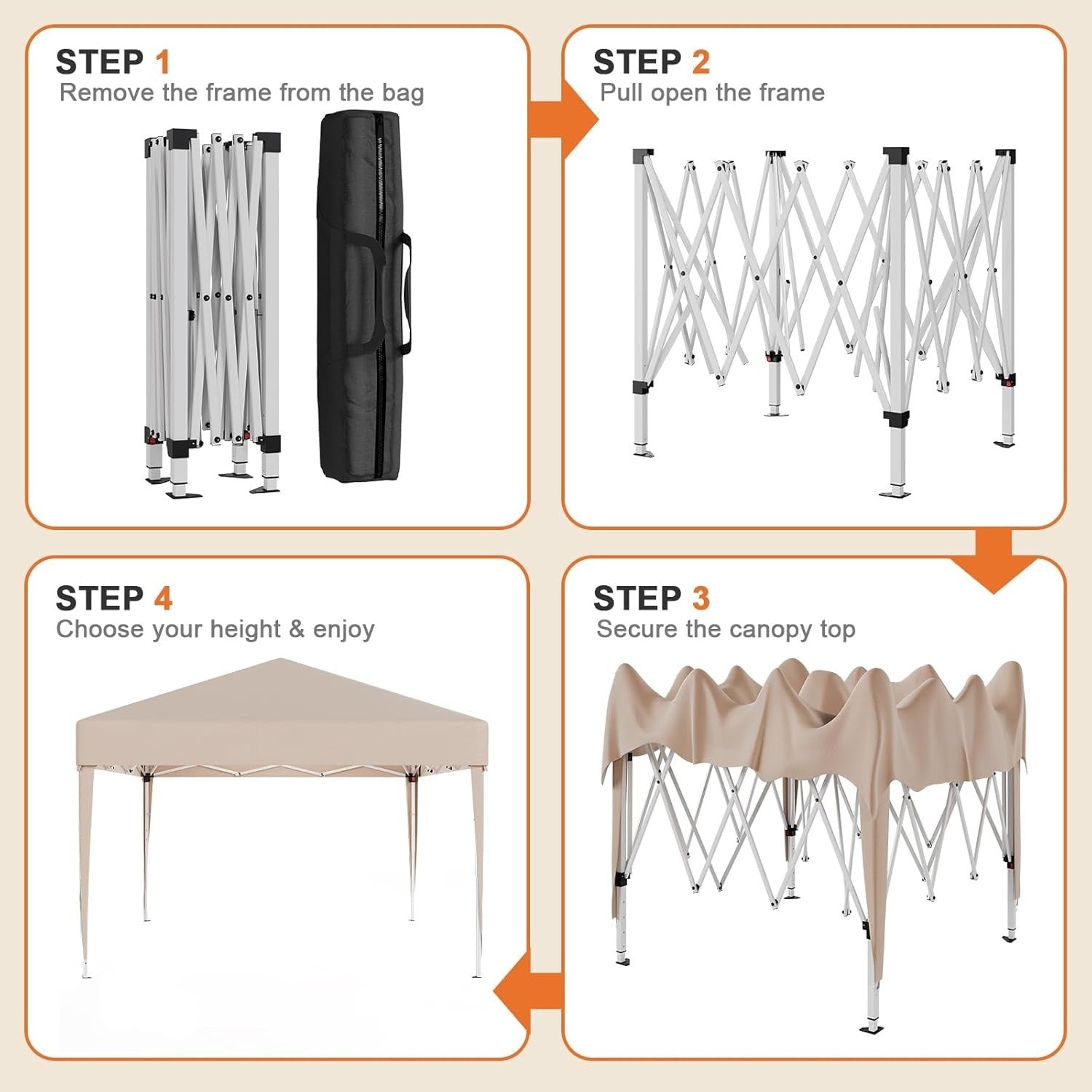 3x3M Beige Pop Up Gazebo With Removable Sidewalls Outdoor Tent