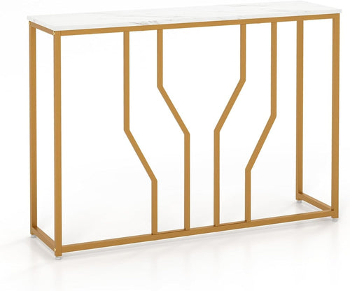 Slim Faux Marble Console Table 110cm Long Metal Frame Accent Shelf