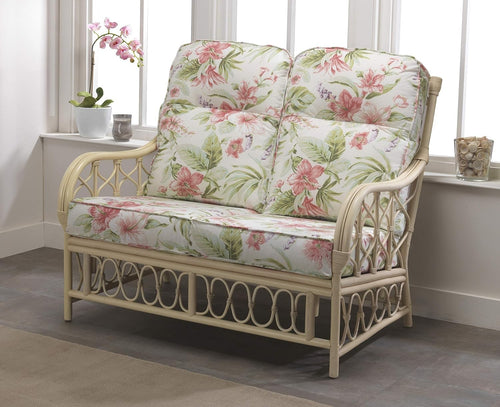 2 Seater Rattan Sofa Indoor Cane Settee with Cushions Conservatory Living Room