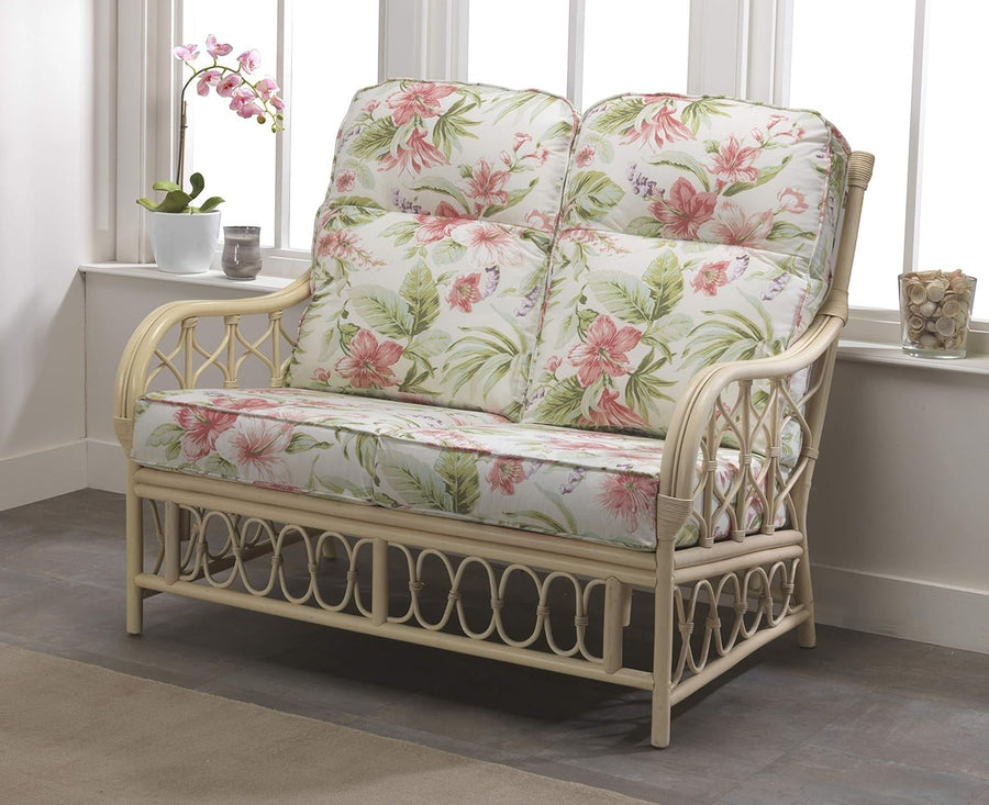 2 Seater Rattan Sofa Indoor Cane Settee with Cushions Conservatory Living Room