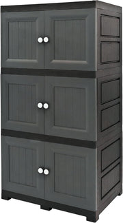 3 Tier Plastic Storage Cabinet Grey Cupboard Unit with Doors for Home
