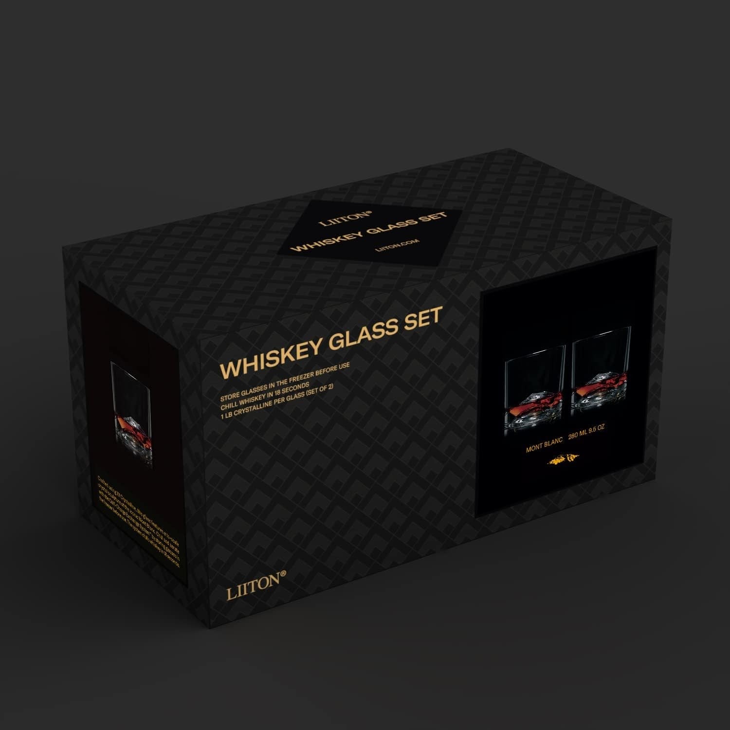 Mont Blanc Mountain Whiskey Glasses Set of 2 – 280ml Freeze-Chill Crystal Tumble