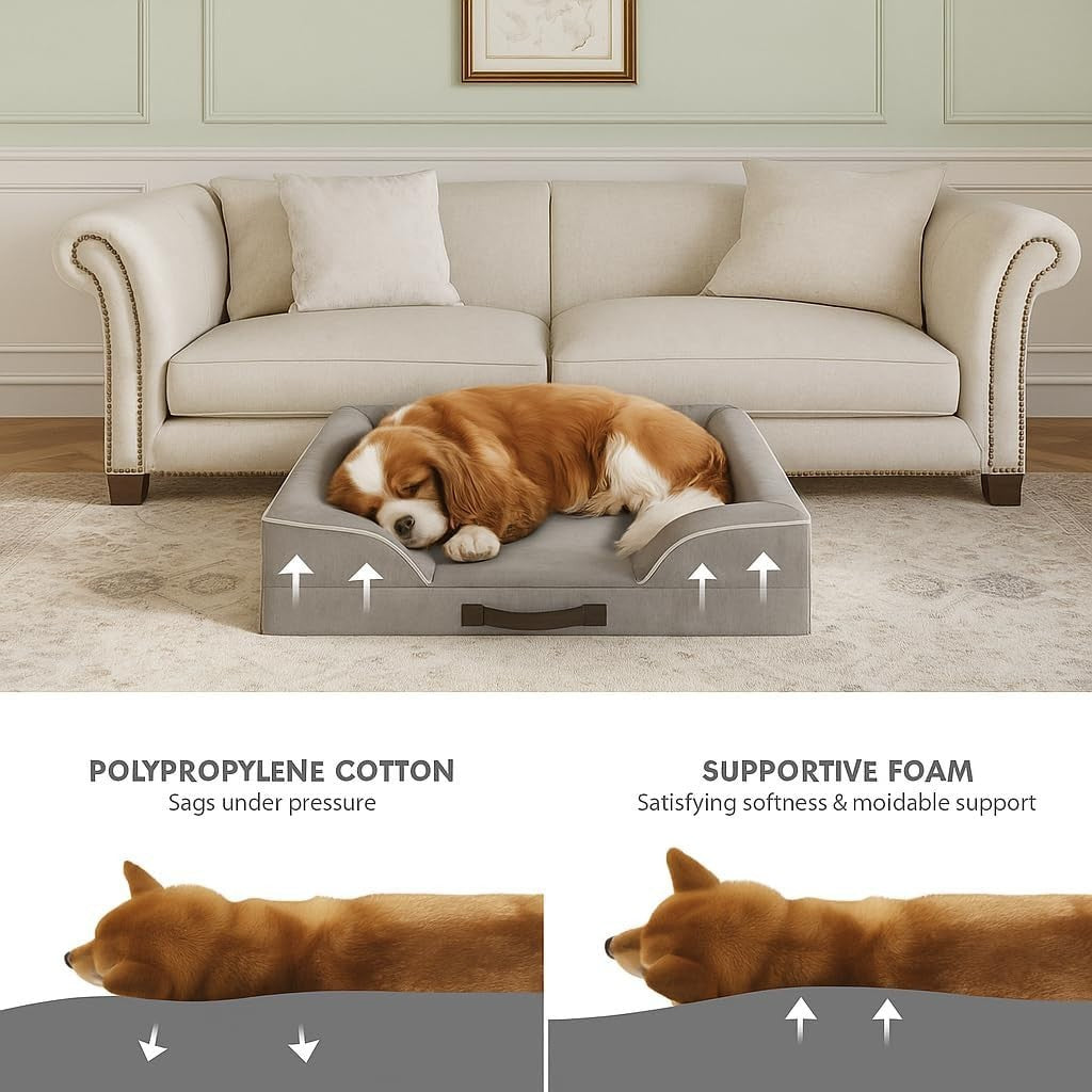 Medium Orthopedic Memory Foam Dog Bed Washable Sofa Grey 71cm