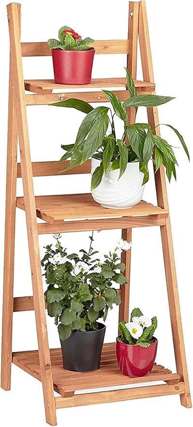 3 Tier Bamboo Plant Stand Foldable Indoor Outdoor Wooden Flower Shelf