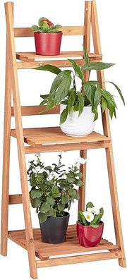 3 Tier Bamboo Plant Stand Foldable Indoor Outdoor Wooden Flower Shelf