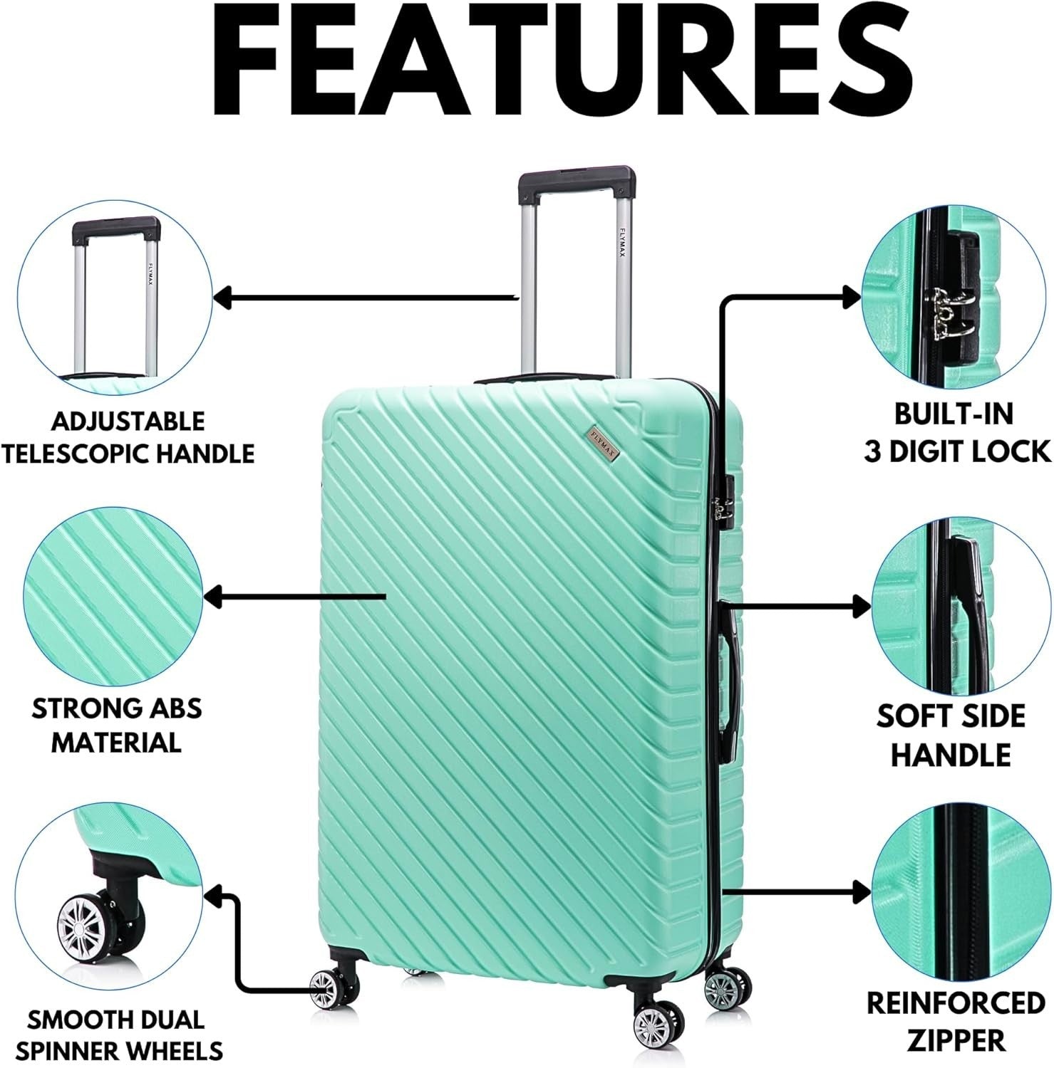 29'' Large Suitcase Hard Shell Lightweight 4 Wheel 100L 3 Digit Lock