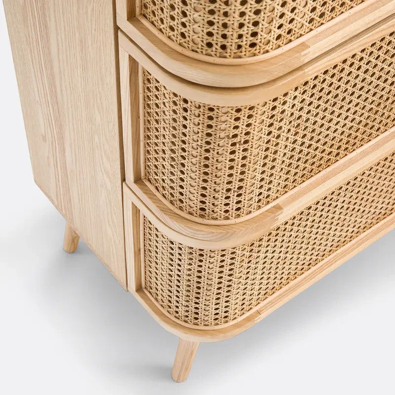 Rattan Chest of Drawers 4 Tall Storage Cabinet Solid Wood Cane Unit 80cm