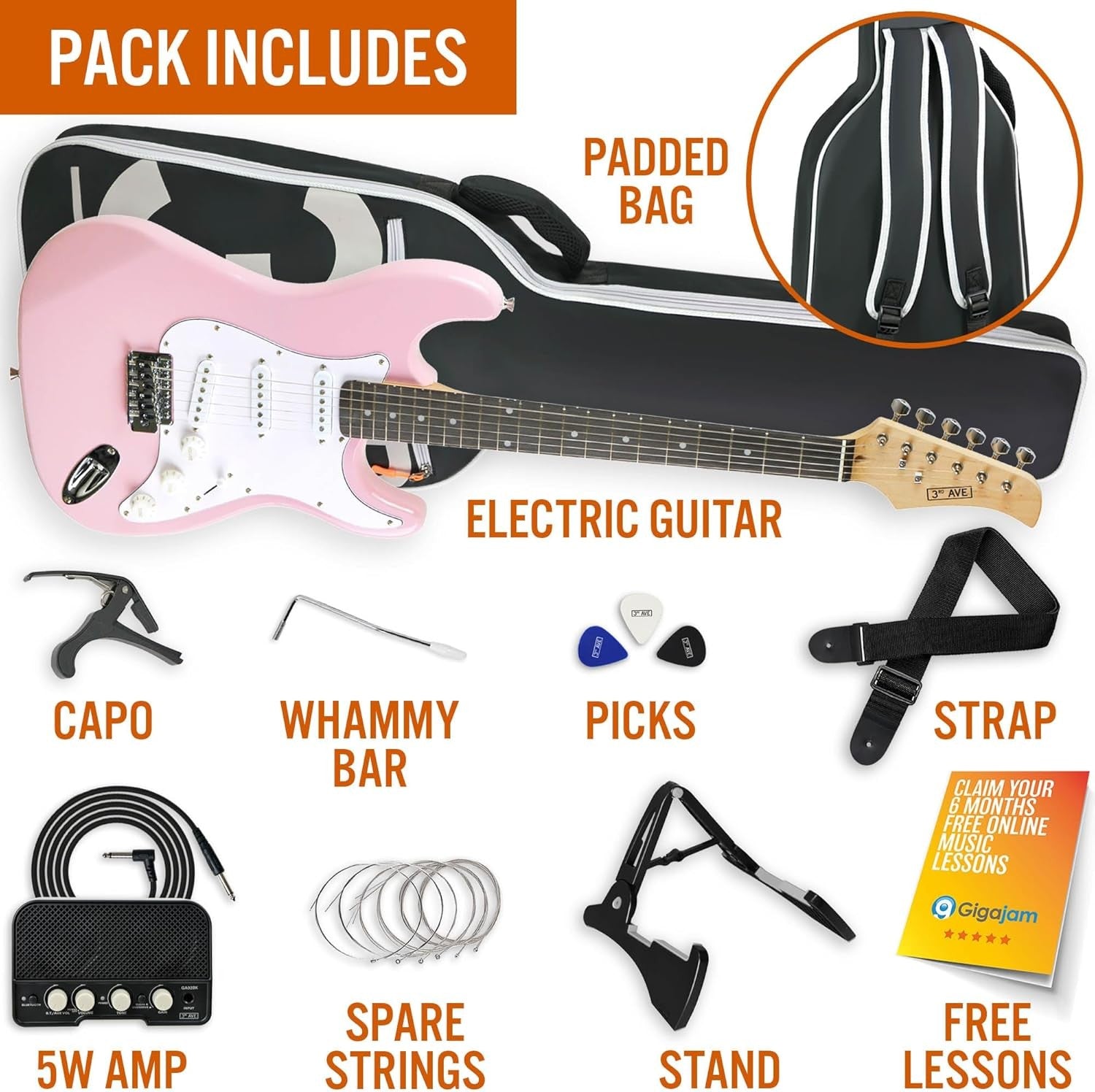 Full Size 4/4 Electric Guitar Starter Kit Pink with Amp