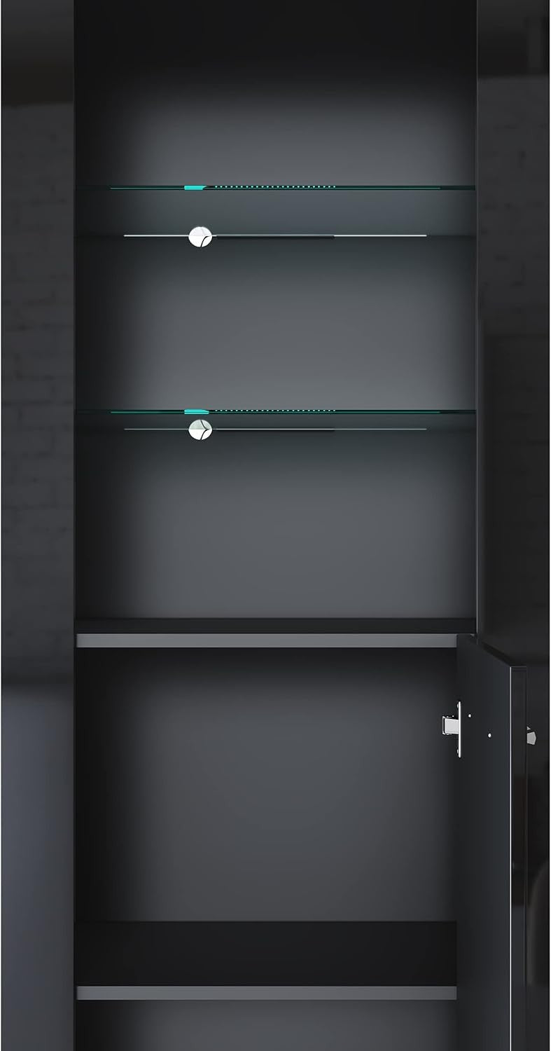 Tall Black Gloss Display Cabinet with LED Lights Modern 5-Tier Storage Unit