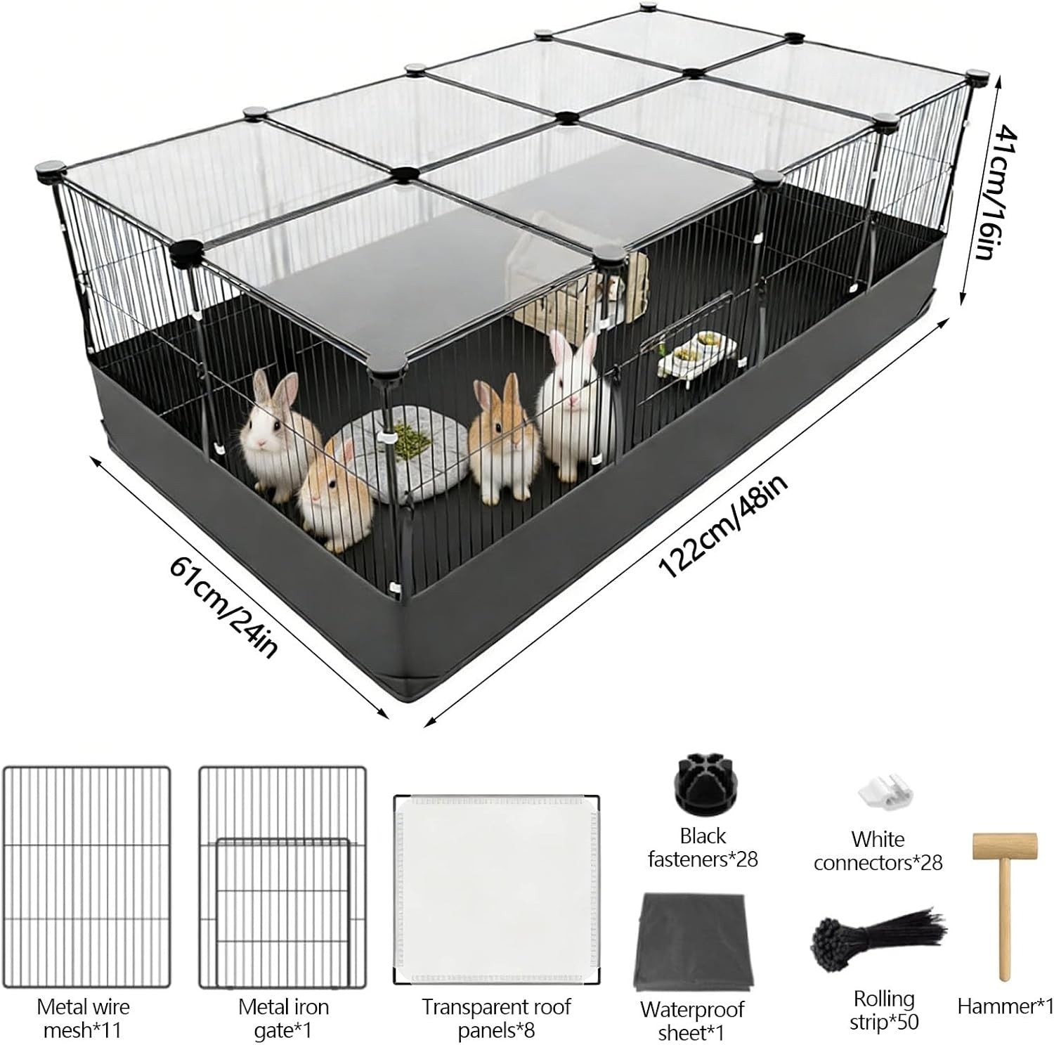 Large Rabbit Cage Indoor Outdoor with Cover Waterproof Easy Clean