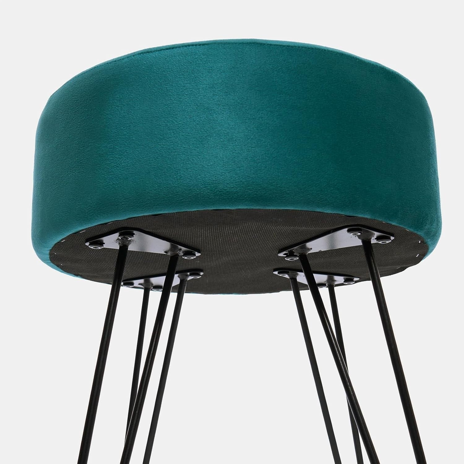 Teal Velvet Round Footstool Hairpin Leg Vanity Dressing Table Seat
