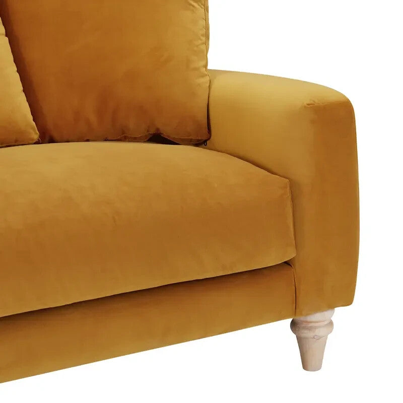 3 Seater Mustard Velvet Sofa Scatter Back Cushions Deep Comfy Seat