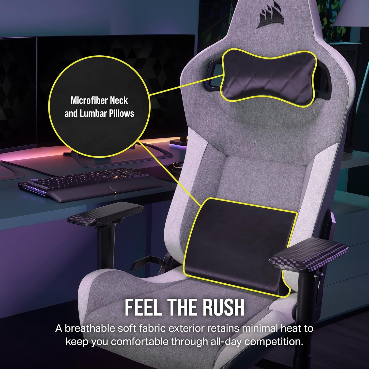 Ergonomic Fabric Gaming Chair Style w/ Lumbar & Neck Pillow