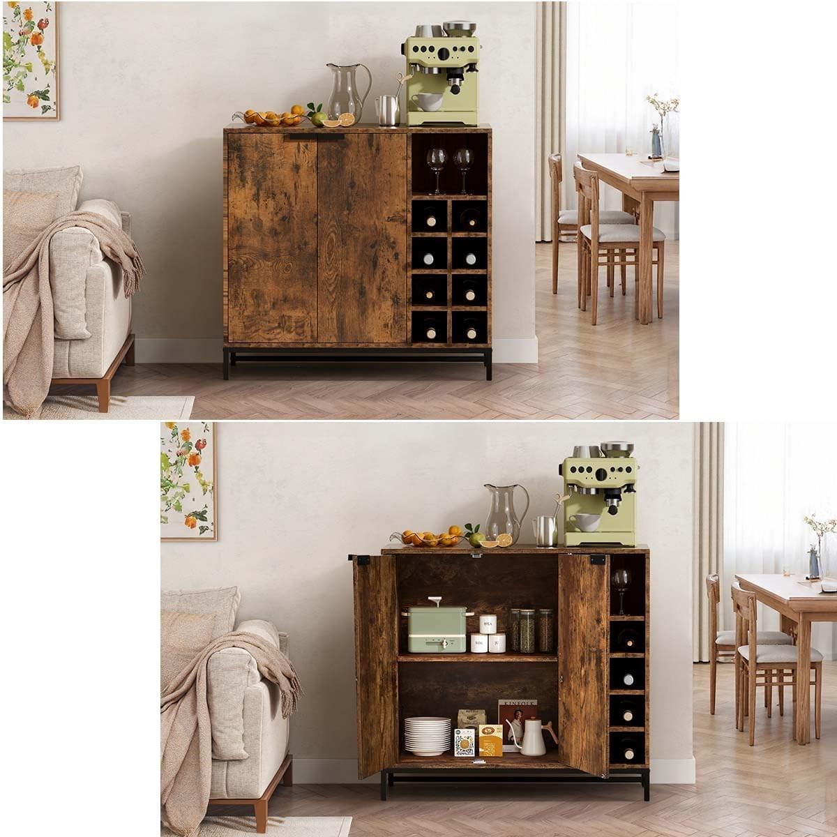 Rustic Sideboard Cabinet with Wine Rack Storage | 2 Door Cupboard | 90cm Console