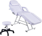 Reclining Beauty Bed Massage Table Adjustable Salon Spa Tattoo Chair Set White