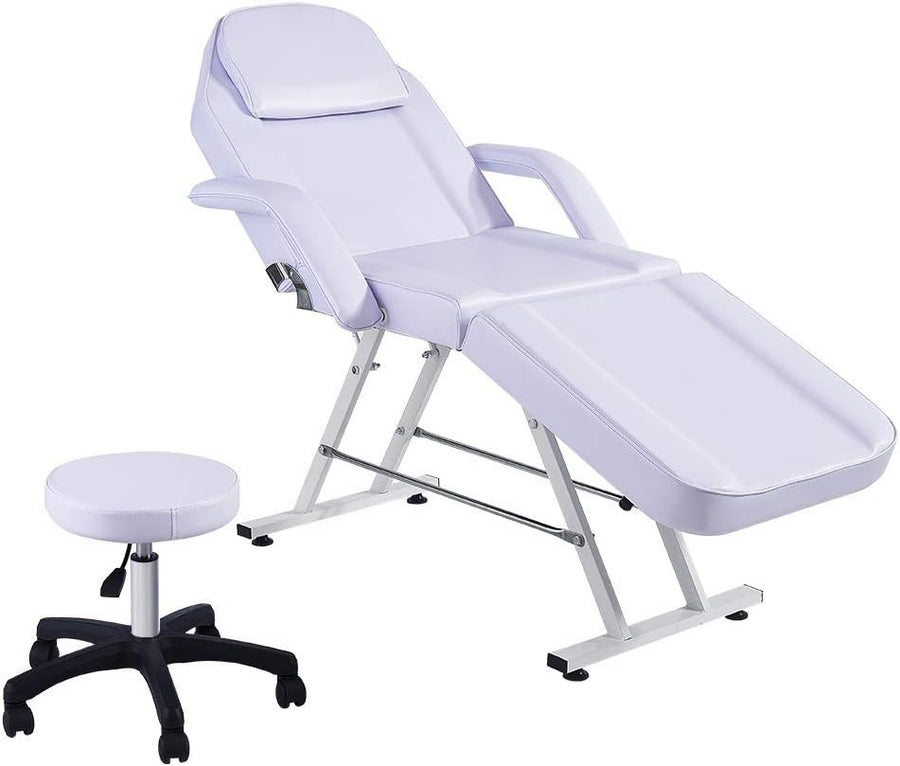 Reclining Beauty Bed Massage Table Adjustable Salon Spa Tattoo Chair Set White