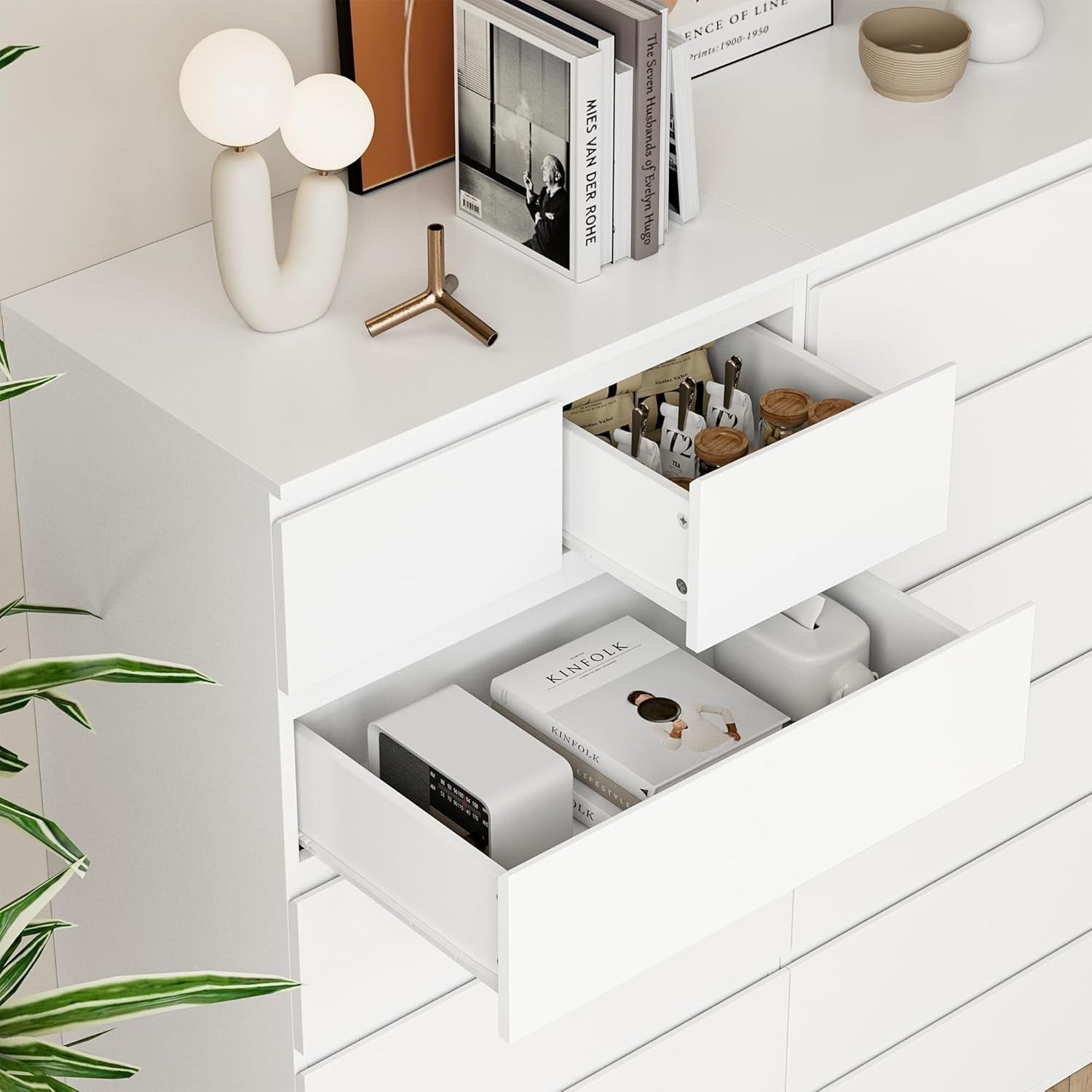 White 7 Drawer Tall Chest Modern Bedroom Storage Cabinet 60x40x119 cm