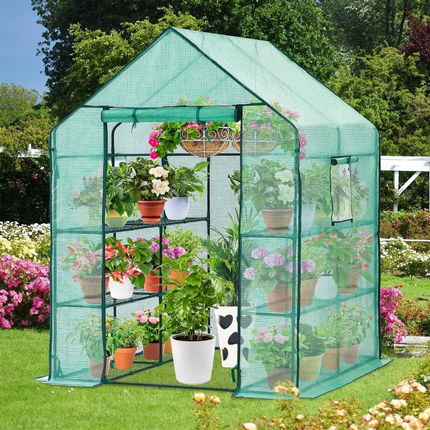 Walk-In 3 Tier 12 Shelf Greenhouse | Heavy-Duty PE Cover Garden Growhouse