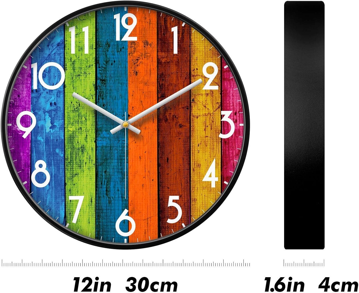 12inch Colourful Wall Clock Silent Quartz Rainbow Modern Decorative Home