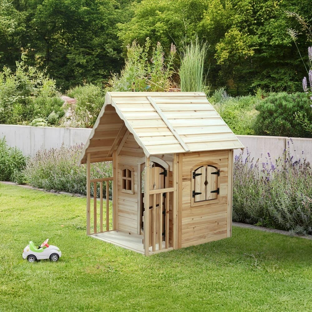 Wooden Kids Garden Playhouse Natural Outdoor House Fir Wood