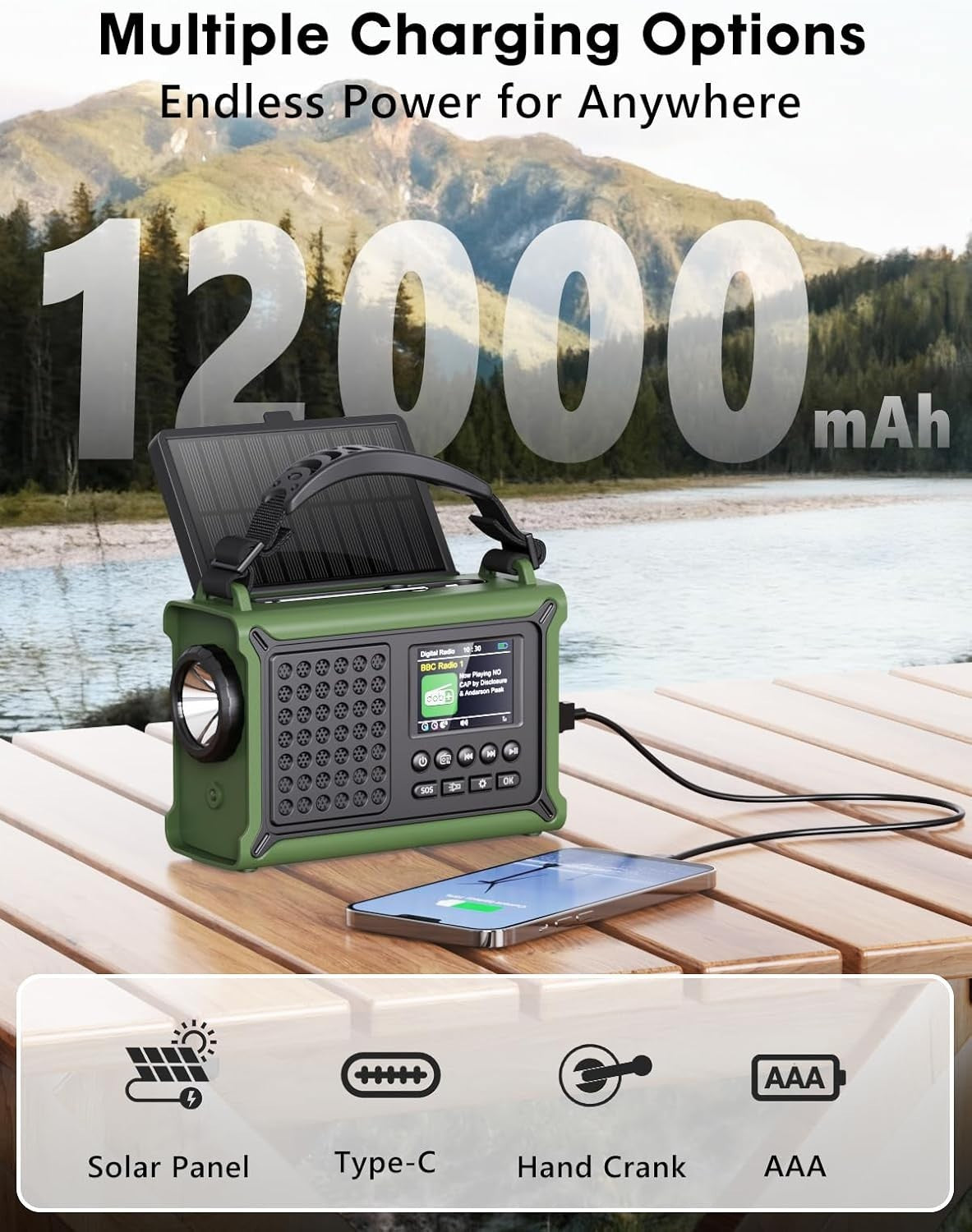 Emergency Solar & Hand Crank Radio DAB+/FM with Bluetooth, Torch & Power Bank