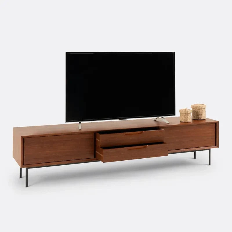 Modern Walnut TV Unit 200cm | Media Console Cabinet | Up to 75” Screen