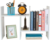 Adjustable White Wood Desktop Bookshelf 3-Tier Desk Organizer Storage