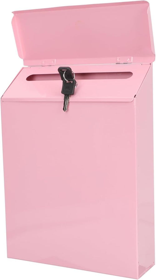 Wall-Mounted Pink Iron Mailbox Lockable Suggestion Box Modern Letter Holder