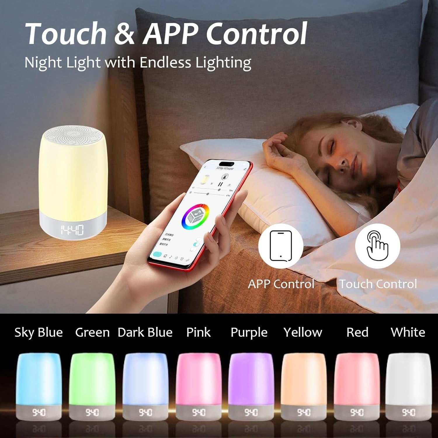 White Noise Machine with 32 Soothing Sounds & 8-Color Night Light