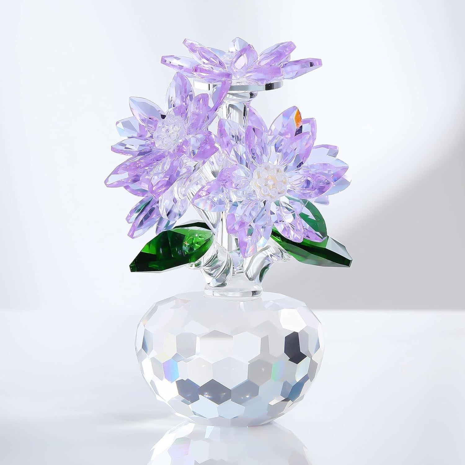 Purple Crystal Daisy Bouquet Ornament 10cm Collectible Glass Flowers Gift Decor
