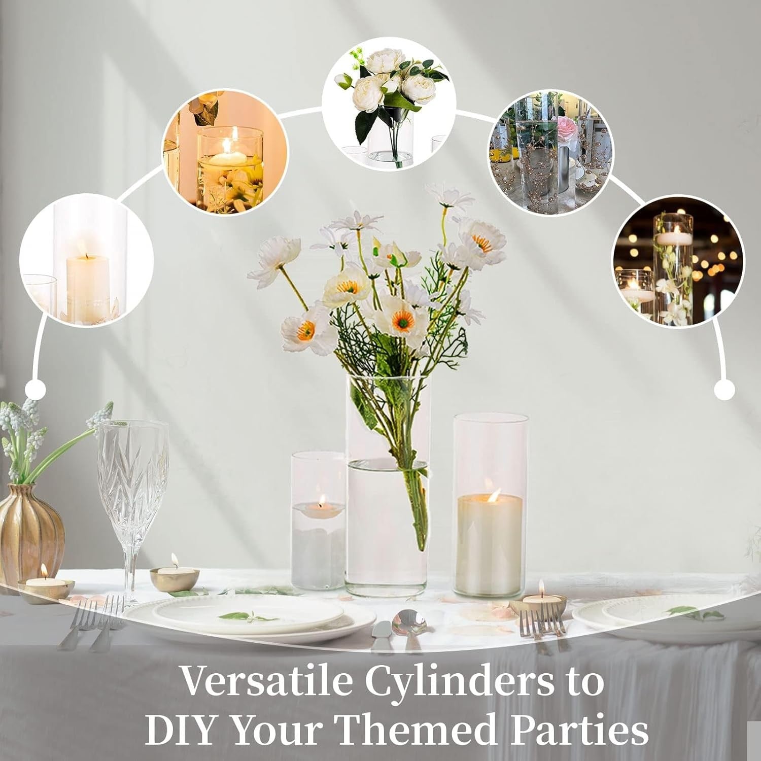 Glass Hurricane Candle Holders Set of 3 Clear Cylinder Wedding Table Decor