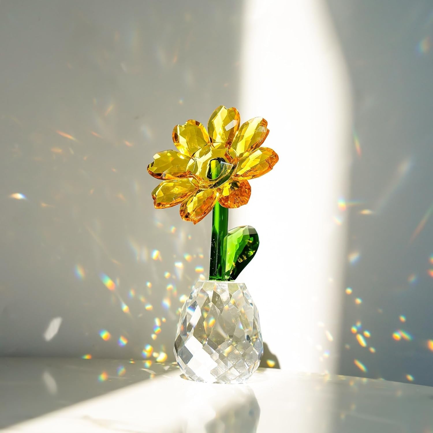 Crystal Sunflower Ornament • Yellow Glass Figurine • Luxury Table Décor Gift