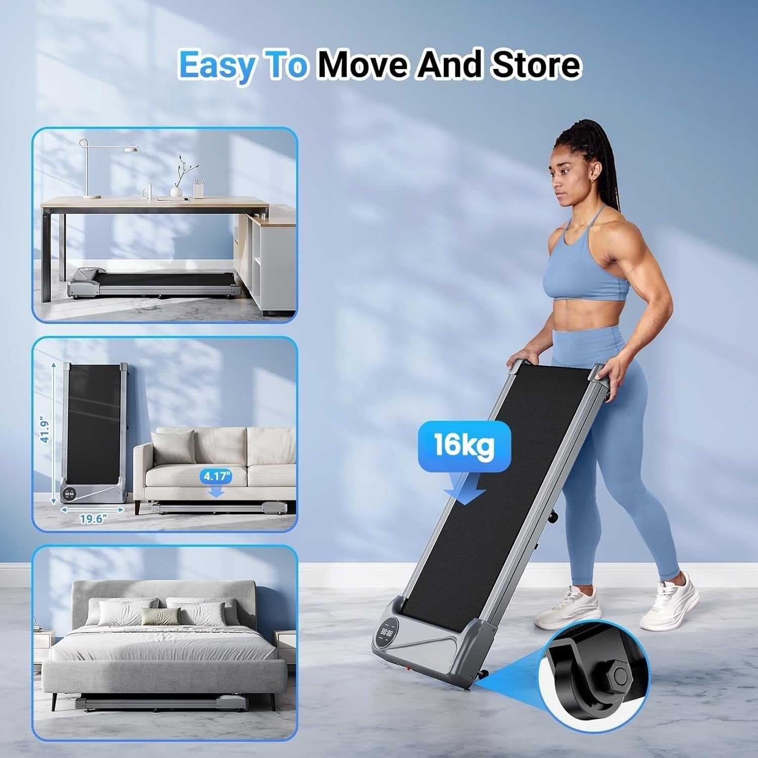 Under Desk Walking Treadmill 2.5HP Portable Home Office Jogging Machine
