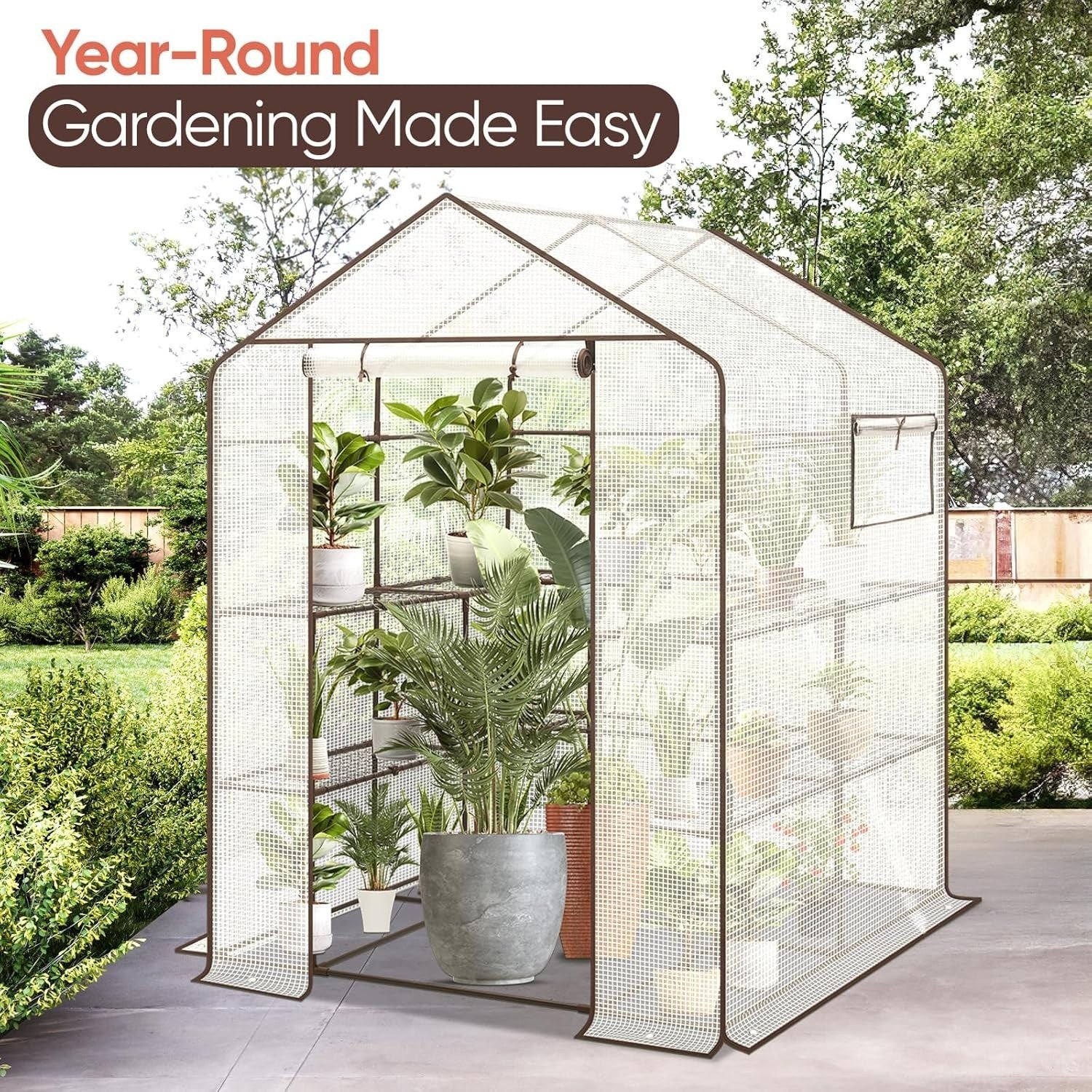Walk-In Greenhouse with Shelves | Heavy-Duty Frame | Waterproof PE Cover