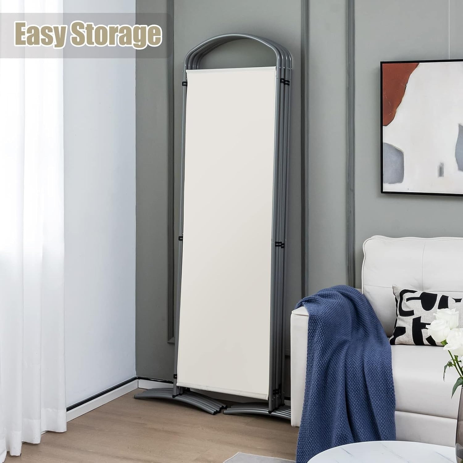 6 Panel Cream Folding Room Divider Privacy Screen for Bedroom Office 188cm High