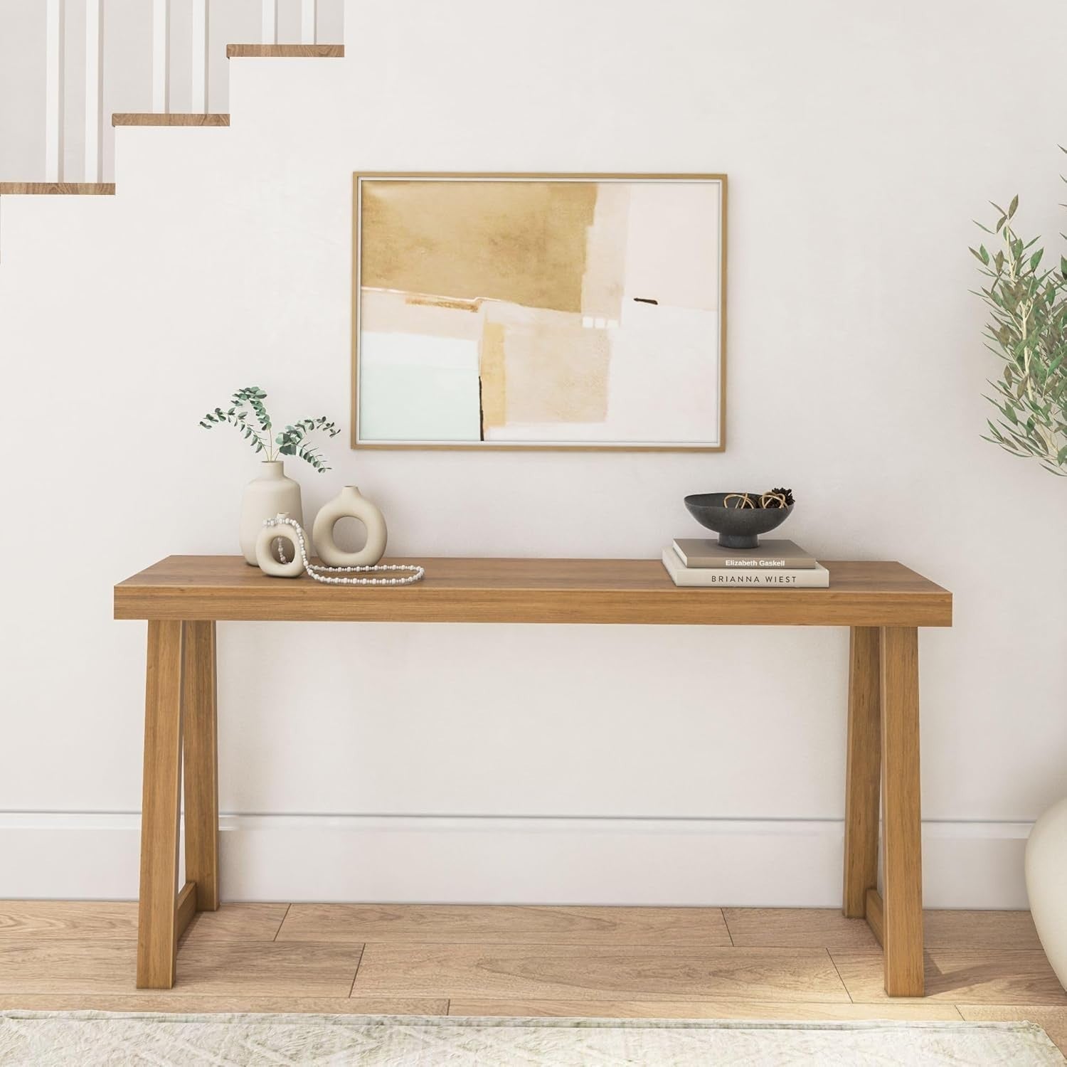 66 Inch Solid Wood Console Table – Narrow Entryway Sofa Accent, Pecan