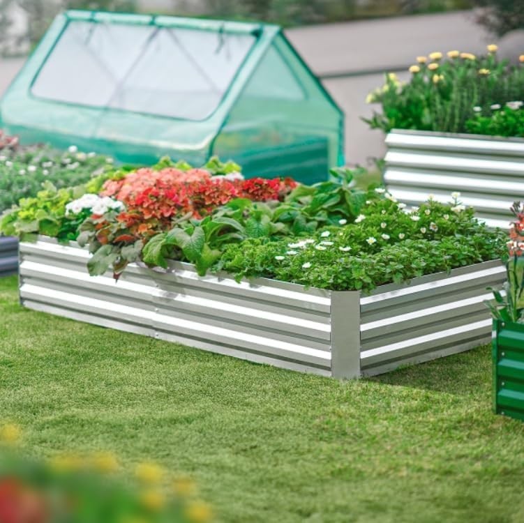 Galvanized Raised Garden Bed with PVC Cover 6x3x1ft Metal Planter Box