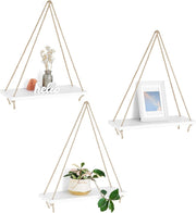 Wall Hanging Shelves Set of 3 Boho Rope Floating Wood Decor