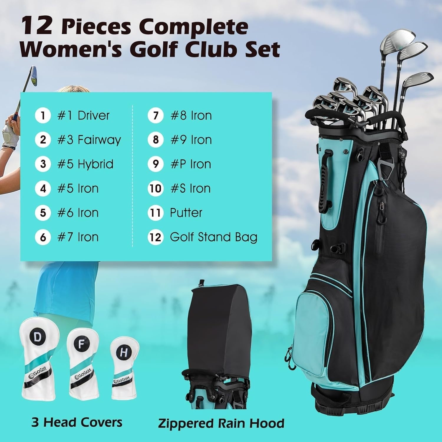 Ladies Right Hand Golf Club Set 12pc 460cc Driver Hybrid Irons Stand Bag