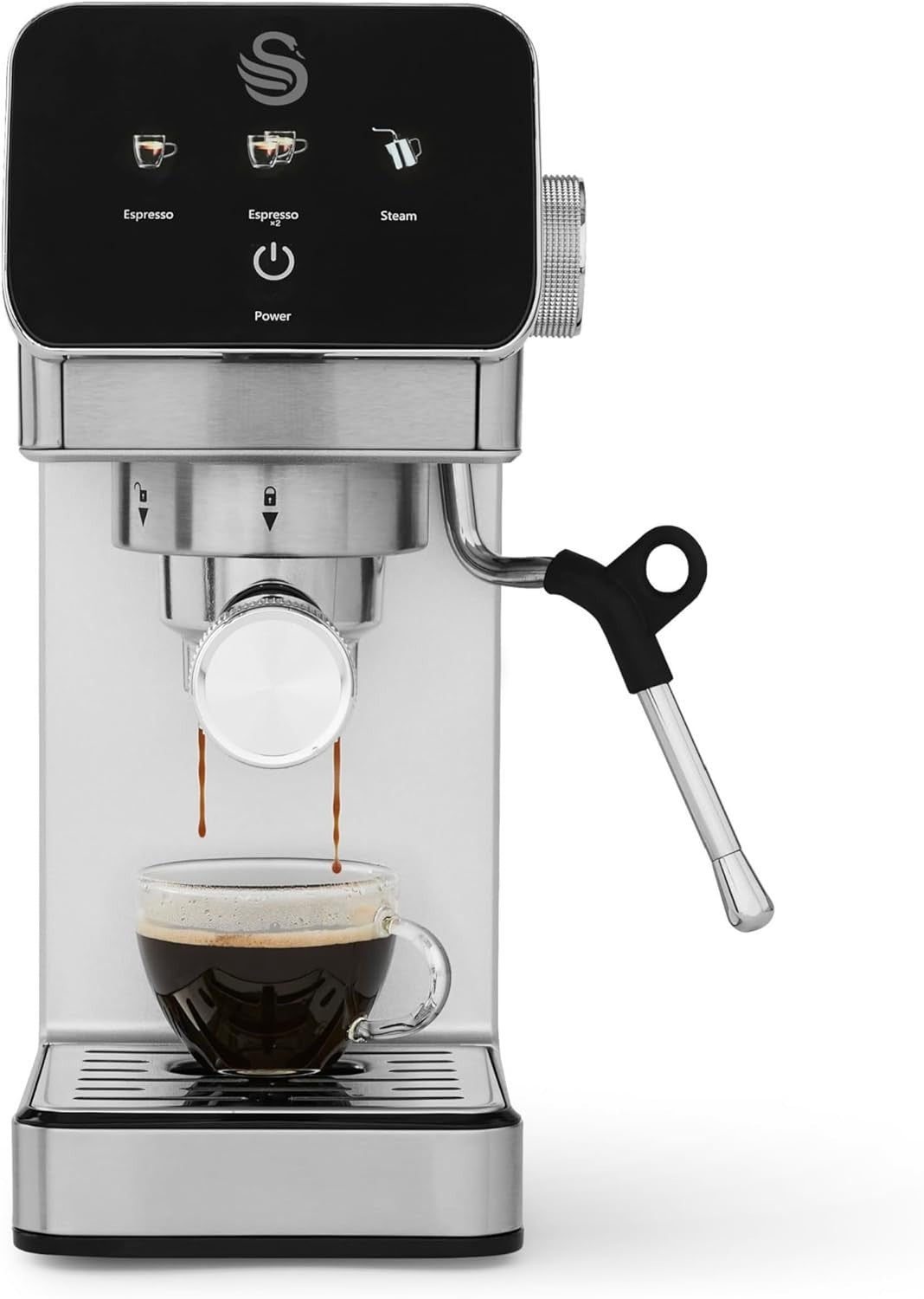 Compact Digital Espresso Machine 20 Bar Pump Milk Frother Stainless Steel 1.2L