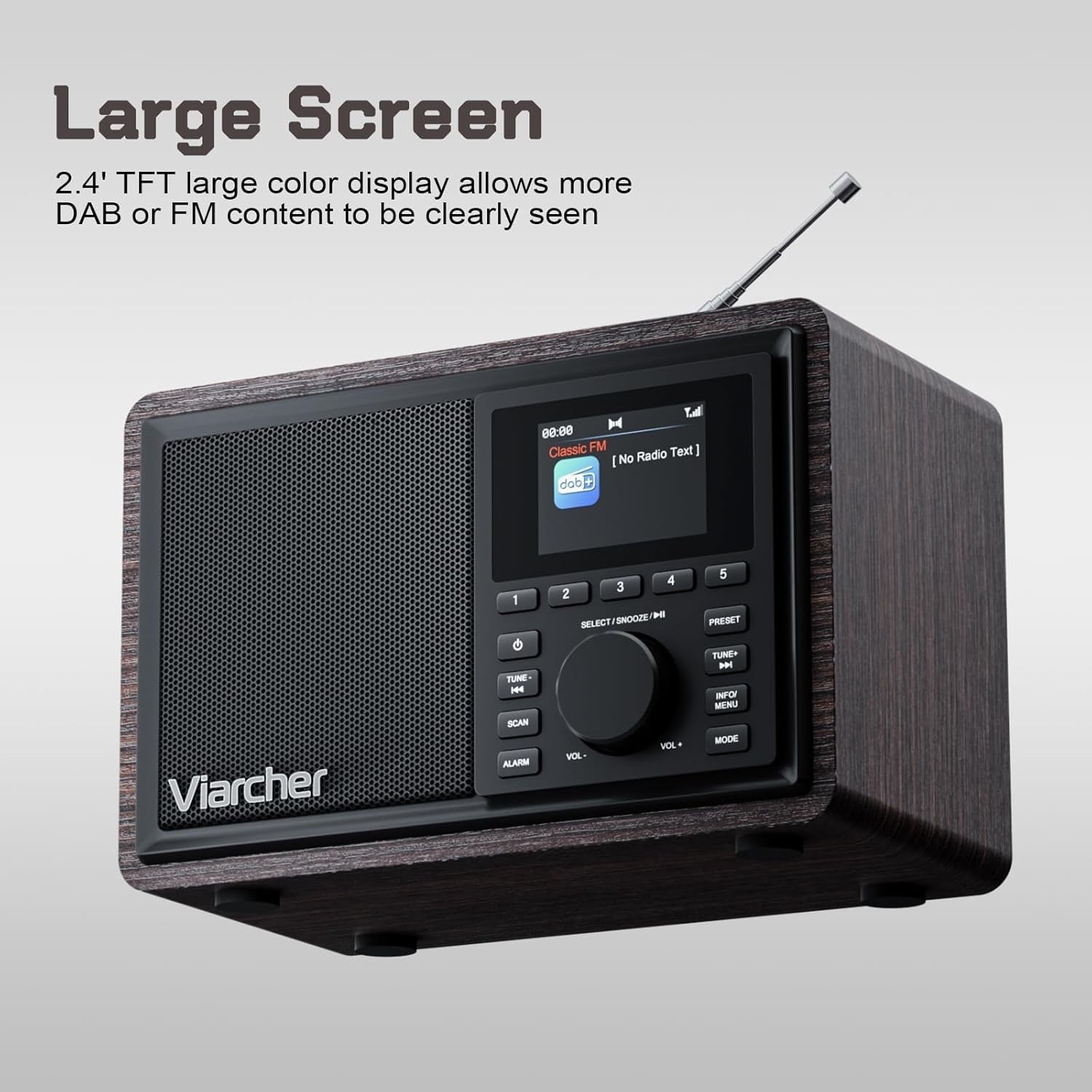 Mains DAB/DAB+ FM Radio Bluetooth Dual Alarm Kitchen Walnut