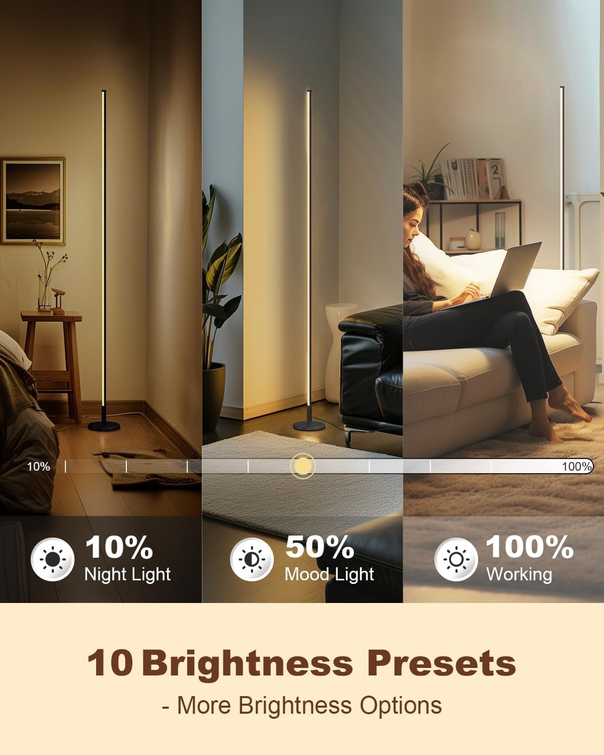 Minimalist Corner Floor Lamp LED Dimmable Remote Standing Light Black