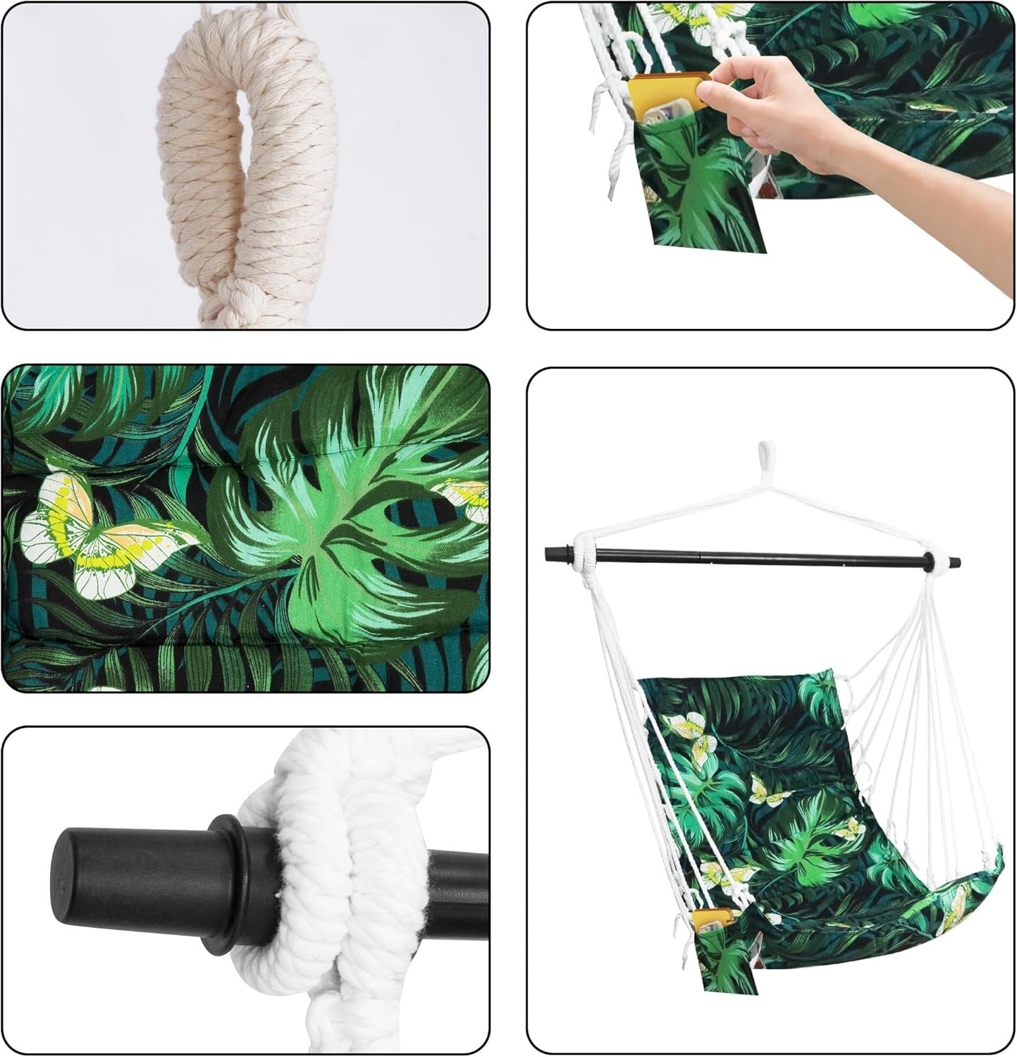 Indoor Hammock Swing Chair w/ Pocket | 350lbs, XL Seat, Easy Install